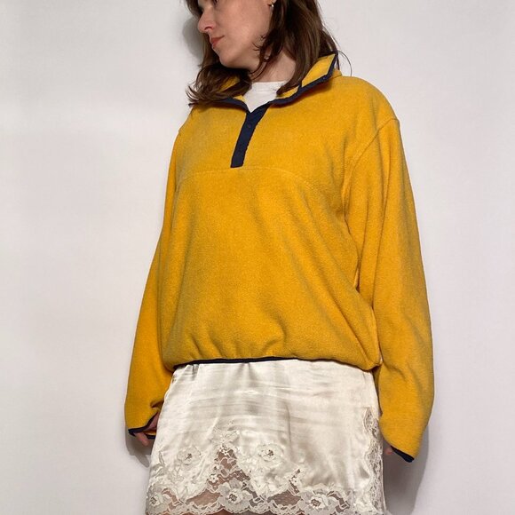 Vintage 1990s Gorpcore L.L.Bean Yellow & Navy Classic Fleece ANORAK Sweater! XL - Picture 9 of 10